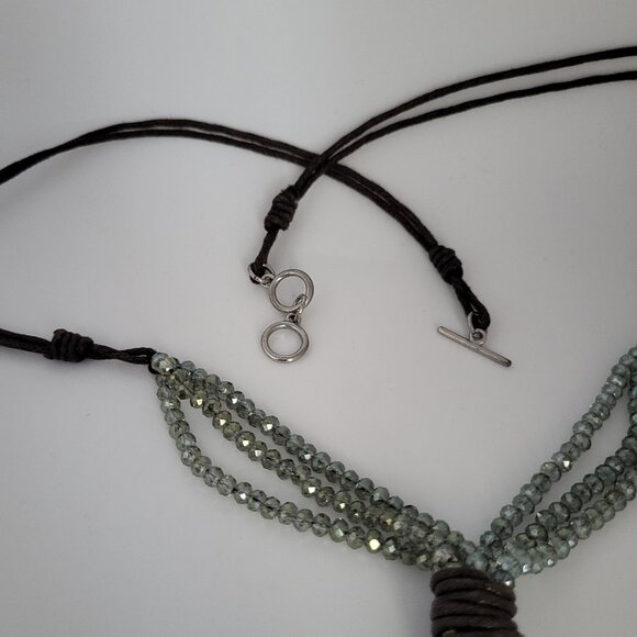 Boho Drop Tassel Necklace Cord & Crystal Bead Green AB Crystals - Picture 9 of 12